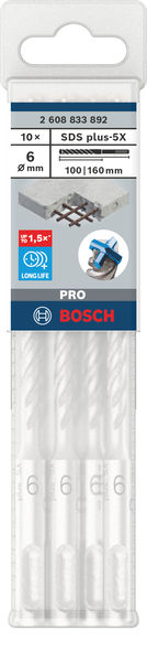 BOSCH PRO SDS plus-5X Hammerbohrer, 6 x 100 x 160 mm, 10-tlg. BOSCH PRO SDS plus-5X Hammerbohrer, 6 x 100 x 160 mm, 10-tlg.