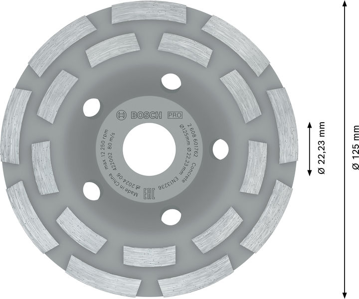 BOSCH PRO Concrete Topfscheibe, 50 x 125 mm, 22,23 mm, 2-reihig BOSCH PRO Concrete Topfscheibe, 50 x 125 mm, 22,23 mm, 2-reihig