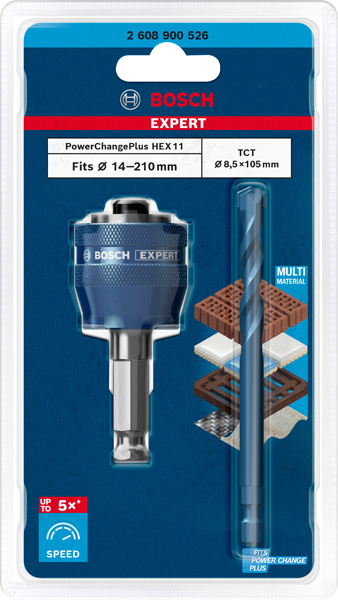 BOSCH EXPERT Power Change Plus Aufsteckhalter, 11 mm, TCT Bohrer, 8,5 x 105 mm, 2-tlg. BOSCH EXPERT Power Change Plus Aufsteckhalter, 11 mm, TCT Bohrer, 8,5 x 105 mm, 2-tlg.