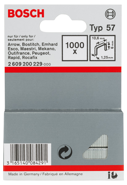 BOSCH Flachdrahtklammer Typ 57, 10,6 x 1,25 x 6 mm, 1000er-Pack BOSCH Flachdrahtklammer Typ 57, 10,6 x 1,25 x 6 mm, 1000er-Pack