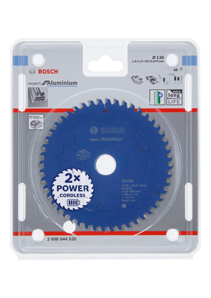BOSCH Kreissägeblatt für Akkusägen Expert for Aluminium, 136 x 1,6/1 x 20, 48 Zähne BOSCH Kreissägeblatt für Akkusägen Expert for Aluminium, 136 x 1,6/1 x 20, 48 Zähne