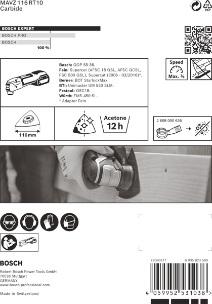 BOSCH EXPERT Sanding Plate MAVZ 116 RT10 Blatt für Multifunktionswerkzeuge, 116 mm BOSCH EXPERT Sanding Plate MAVZ 116 RT10 Blatt für Multifunktionswerkzeuge, 116 mm
