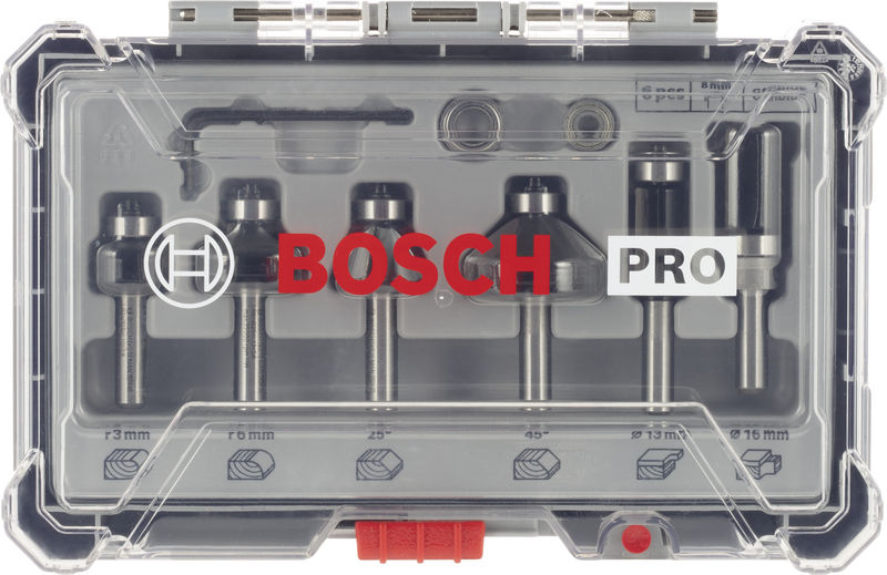 BOSCH 6-teiliges Rand- und Kantenfräser-Set, 8-mm-Schaft BOSCH 6-teiliges Rand- und Kantenfräser-Set, 8-mm-Schaft