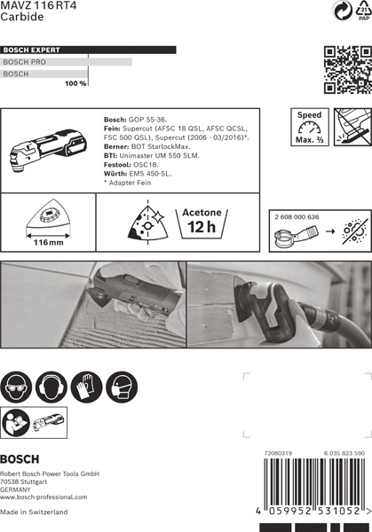 BOSCH EXPERT Sanding Plate MAVZ 116 RT4 Blatt für Multifunktionswerkzeuge, 116 mm BOSCH EXPERT Sanding Plate MAVZ 116 RT4 Blatt für Multifunktionswerkzeuge, 116 mm