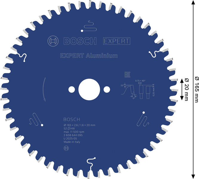 BOSCH Kreissägeblatt Expert for Aluminium, 165 x 20 x 2,6 mm, 52 Zähne BOSCH Kreissägeblatt Expert for Aluminium, 165 x 20 x 2,6 mm, 52 Zähne