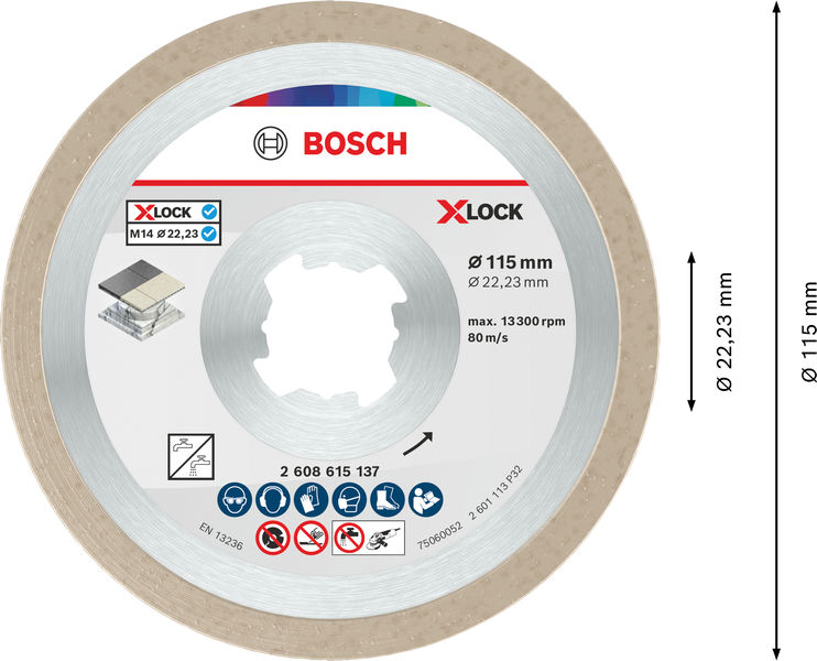BOSCH X-LOCK Diamanttrennscheibe Standard for Ceramic 115 x 22,23 x 1,6 x 7 BOSCH X-LOCK Diamanttrennscheibe Standard for Ceramic 115 x 22,23 x 1,6 x 7