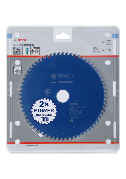 BOSCH Kreissägeblatt für Akkusägen Expert for Aluminium, 216 x 2/1,4 x 30, 66 Zähne