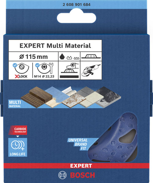 BOSCH EXPERT Multi Material Carbide-Topfscheibe grob, flach, X-LOCK, 115 mm, 22,23 mm BOSCH EXPERT Multi Material Carbide-Topfscheibe grob, flach, X-LOCK, 115 mm, 22,23 mm