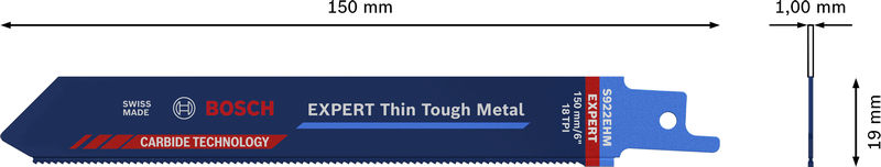 BOSCH EXPERT ‘Thin Tough Metal’ S 922 EHM Säbelsägeblatt, 1 Stück BOSCH EXPERT ‘Thin Tough Metal’ S 922 EHM Säbelsägeblatt, 1 Stück