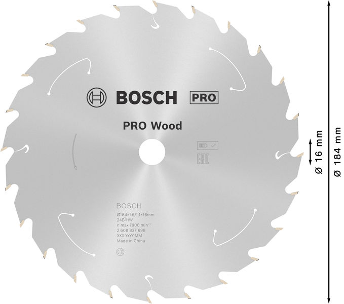 BOSCH PRO Wood cordless Kreissägeblatt, 184 x 1,6 x 16 mm, T24 BOSCH PRO Wood cordless Kreissägeblatt, 184 x 1,6 x 16 mm, T24
