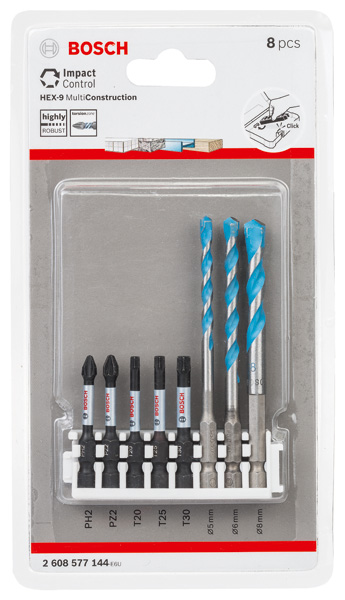BOSCH PRO Impact Set mit Multi Constr. Bohrer, PH2/PZ2/T20/T25/T30, MC 5/6/8, 8-tlg. BOSCH PRO Impact Set mit Multi Constr. Bohrer, PH2/PZ2/T20/T25/T30, MC 5/6/8, 8-tlg.