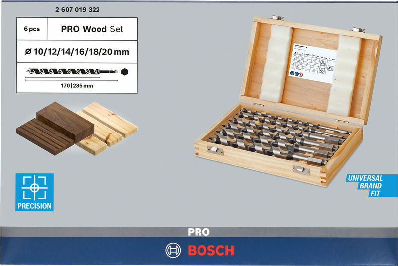 BOSCH 6-teiliges Holzschlangenbohrer-Set, 10–20 mm BOSCH 6-teiliges Holzschlangenbohrer-Set, 10–20 mm