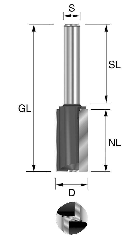 Brück HW-Nutfräser D12 mm, NL63 mm, GL107 mm Brück HW-Nutfräser D12 mm, NL63 mm, GL107 mm