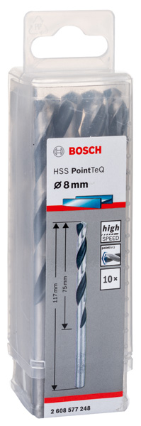 BOSCH Metallspiralbohrer HSS PointTeQ, DIN 338, 8,0 mm, 10er-Pack BOSCH Metallspiralbohrer HSS PointTeQ, DIN 338, 8,0 mm, 10er-Pack