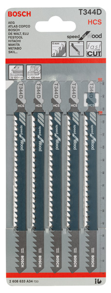 BOSCH Stichsägeblatt T 344 D Speed for Wood, 5er-Pack BOSCH Stichsägeblatt T 344 D Speed for Wood, 5er-Pack