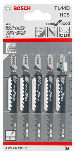 BOSCH Stichsägeblatt T 144 D Speed for Wood, 5er-Pack BOSCH Stichsägeblatt T 144 D Speed for Wood, 5er-Pack