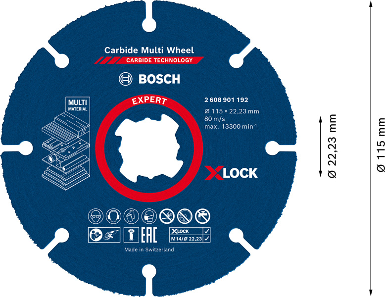 BOSCH EXPERT Carbide Multi Wheel X-LOCK Trennscheibe, 115 mm, 22,23 mm BOSCH EXPERT Carbide Multi Wheel X-LOCK Trennscheibe, 115 mm, 22,23 mm