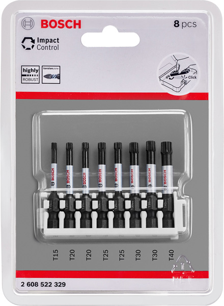 BOSCH PRO Torx Impact Bit Set, T15; T20(x2); T25(x2); T30(x2); T40, 55 mm, 8-tlg. BOSCH PRO Torx Impact Bit Set, T15; T20(x2); T25(x2); T30(x2); T40, 55 mm, 8-tlg.