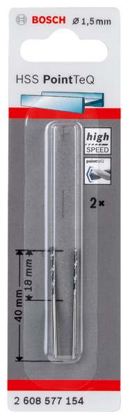BOSCH Metallspiralbohrer HSS PointTeQ, DIN 338, 1,5 mm, 2er-Pack BOSCH Metallspiralbohrer HSS PointTeQ, DIN 338, 1,5 mm, 2er-Pack