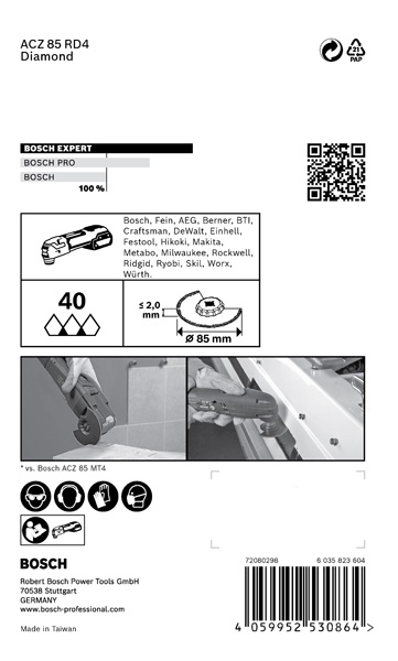 BOSCH EXPERT Grout Segment Blade ACZ 85 RD4 Blatt für Multifunktionswerkzeuge, 85 mm BOSCH EXPERT Grout Segment Blade ACZ 85 RD4 Blatt für Multifunktionswerkzeuge, 85 mm