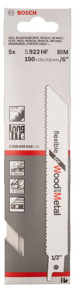 BOSCH Säbelsägeblatt S 922 HF, Flexible for Wood and Metal, 5er-Pack BOSCH Säbelsägeblatt S 922 HF, Flexible for Wood and Metal, 5er-Pack