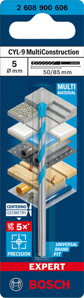BOSCH EXPERT CYL-9 MultiConstruction Bohrer, 5 x 50 x 85 mm BOSCH EXPERT CYL-9 MultiConstruction Bohrer, 5 x 50 x 85 mm