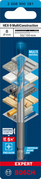 BOSCH EXPERT HEX-9 MultiConstruction Bohrer, 8 x 50 x 100 mm BOSCH EXPERT HEX-9 MultiConstruction Bohrer, 8 x 50 x 100 mm