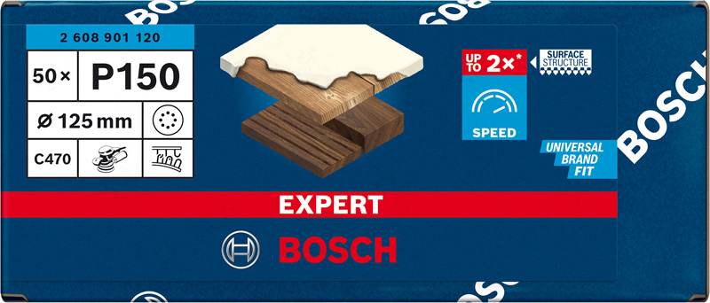BOSCH EXPERT C470 Schleifpapier mit 8 Löchern für Exzenterschleifer, 125 mm, G 150, 50-tlg. BOSCH EXPERT C470 Schleifpapier mit 8 Löchern für Exzenterschleifer, 125 mm, G 150, 50-tlg.