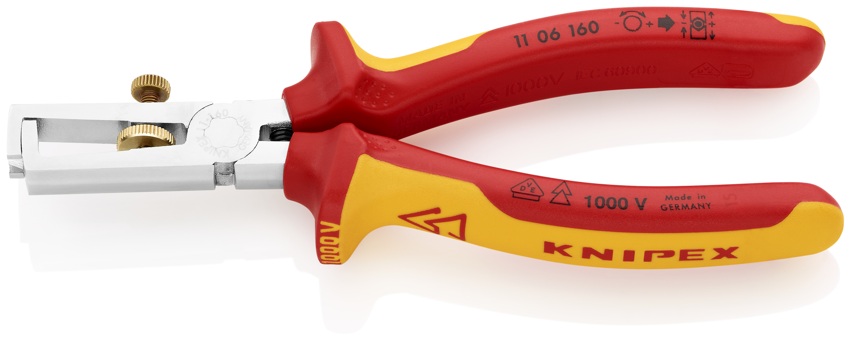 KNIPEX 11 06 160 Abisolierzange mit Öffnungsfeder, universal isoliert mit Mehrkomponenten-Hüllen, VDE-geprüft verchromt 160 mm KNIPEX 11 06 160 Abisolierzange mit Öffnungsfeder, universal isoliert mit Mehrkomponenten-Hüllen, VDE-geprüft verchromt 160 mm