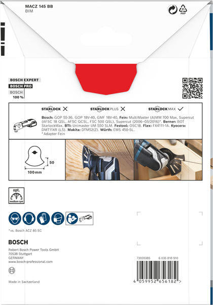 BOSCH PRO MACZ 145 BB Blatt für Multifunktionswerkzeuge, 100 x 50 mm BOSCH PRO MACZ 145 BB Blatt für Multifunktionswerkzeuge, 100 x 50 mm