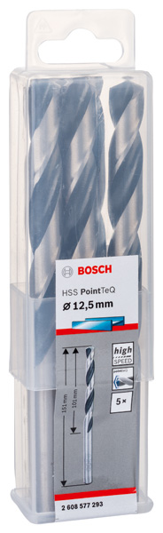 BOSCH Metallspiralbohrer HSS PointTeQ, DIN 338, 12,5 mm, 5er-Pack BOSCH Metallspiralbohrer HSS PointTeQ, DIN 338, 12,5 mm, 5er-Pack