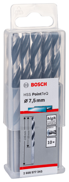 BOSCH Metallspiralbohrer HSS PointTeQ, DIN 338, 7,5 mm, 10er-Pack