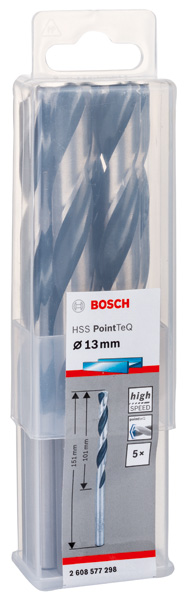 BOSCH Metallspiralbohrer HSS PointTeQ, DIN 338, 13,0 mm, 5er-Pack