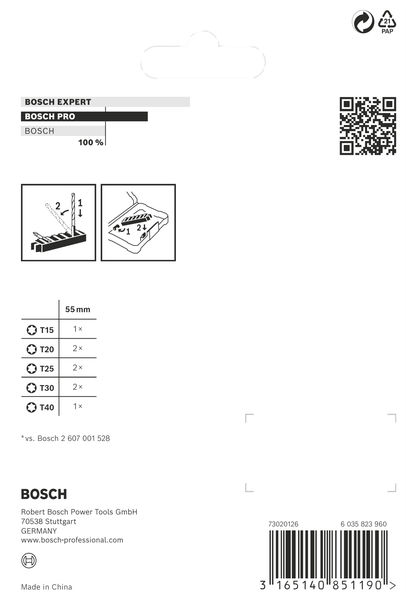 BOSCH PRO Torx Impact Bit Set, T15; T20(x2); T25(x2); T30(x2); T40, 55 mm, 8-tlg. BOSCH PRO Torx Impact Bit Set, T15; T20(x2); T25(x2); T30(x2); T40, 55 mm, 8-tlg.