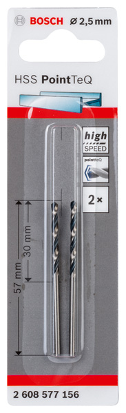 BOSCH Metallspiralbohrer HSS PointTeQ, DIN 338, 2,5 mm, 2er-Pack BOSCH Metallspiralbohrer HSS PointTeQ, DIN 338, 2,5 mm, 2er-Pack