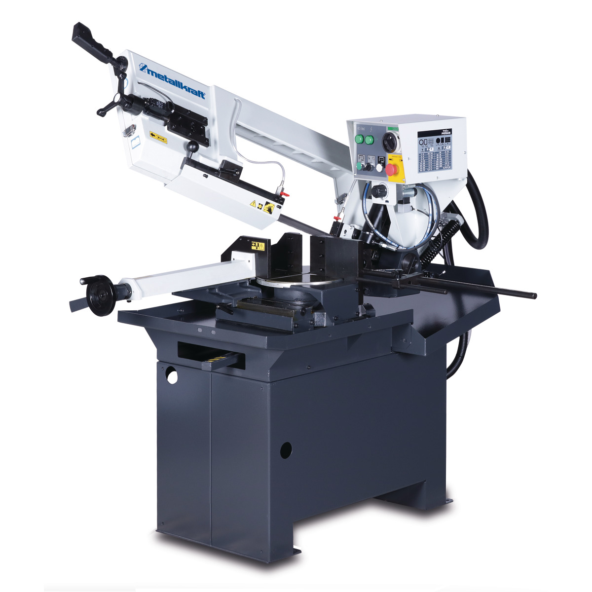 METALLKRAFT Hydraulische Schwenkrahmen-Metallbandsäge für Gehrungsschnitte von +60° bis -45° BMBS 230 x 280 H-DG