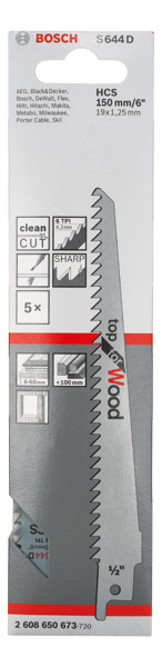 BOSCH Säbelsägeblatt S 644 D, Top for Wood, 5er-Pack BOSCH Säbelsägeblatt S 644 D, Top for Wood, 5er-Pack