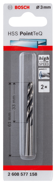 BOSCH Metallspiralbohrer HSS PointTeQ, DIN 338, 3,0 mm, 2er-Pack BOSCH Metallspiralbohrer HSS PointTeQ, DIN 338, 3,0 mm, 2er-Pack