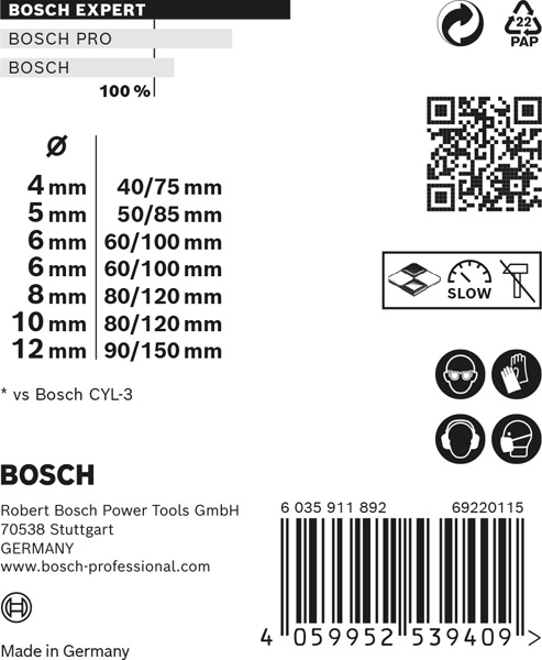BOSCH EXPERT MultiConstruction CYL-9 Bohrer-Set 4/5/6/6/8/10/12 mm, 7-tlg.