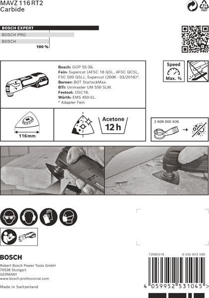 BOSCH EXPERT Sanding Plate MAVZ 116 RT2 Blatt für Multifunktionswerkzeuge, 116 mm BOSCH EXPERT Sanding Plate MAVZ 116 RT2 Blatt für Multifunktionswerkzeuge, 116 mm