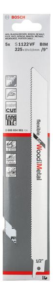 BOSCH Säbelsägeblatt S 1122 VF, Flexible for Wood and Metal, 5er-Pack BOSCH Säbelsägeblatt S 1122 VF, Flexible for Wood and Metal, 5er-Pack