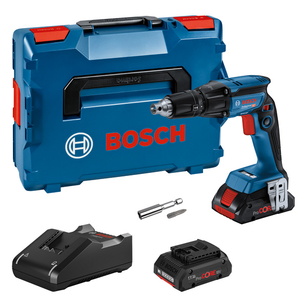 BOSCH Akku-Trockenbauschrauber GTB 18V-45, 2 x Akku ProCORE18V 4.0Ah, Ladg. u. L-BOXX BOSCH Akku-Trockenbauschrauber GTB 18V-45, 2 x Akku ProCORE18V 4.0Ah, Ladg. u. L-BOXX