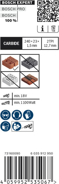 BOSCH EXPERT Säbelsägeblatt Hollow Brick S 1543 HM, 10 Stk. BOSCH EXPERT Säbelsägeblatt Hollow Brick S 1543 HM, 10 Stk.