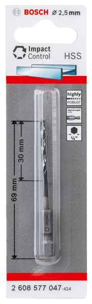 BOSCH HSS Spiralbohrer mit Sechskantschaft 2,5 mm