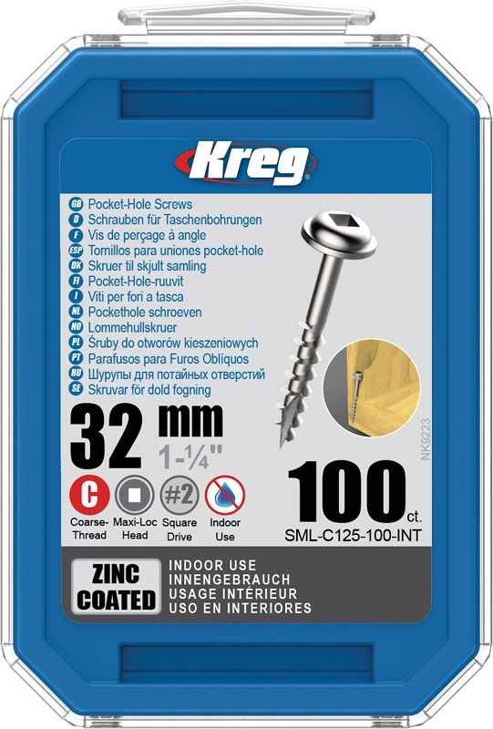 KREG Kreg Pocket-Hole Schrauben 32 mm, Verzinkt, Maxi-Loc, Grobgewinde, 100 Stück KREG Kreg Pocket-Hole Schrauben 32 mm, Verzinkt, Maxi-Loc, Grobgewinde, 100 Stück