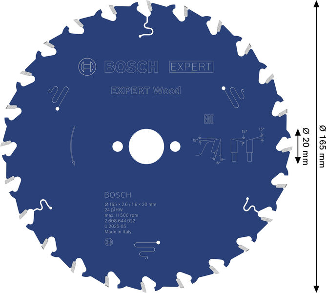 BOSCH Kreissägeblatt Expert for Wood, 165 x 20 x 2,6 mm, 24 BOSCH Kreissägeblatt Expert for Wood, 165 x 20 x 2,6 mm, 24