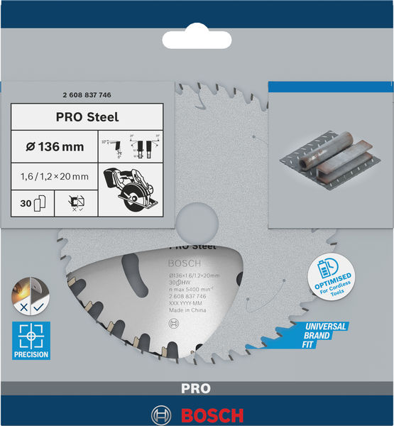 BOSCH PRO Steel cordless Kreissägeblatt 136 x 1,6 x 20 mm BOSCH PRO Steel cordless Kreissägeblatt 136 x 1,6 x 20 mm