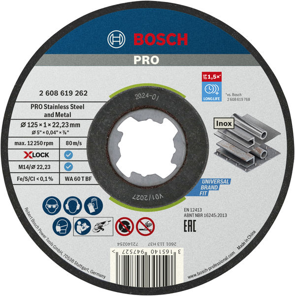 BOSCH X-LOCK Standard for Inox 10 x 125 x 1 x 22,23 mm Trennscheibe gerade BOSCH X-LOCK Standard for Inox 10 x 125 x 1 x 22,23 mm Trennscheibe gerade