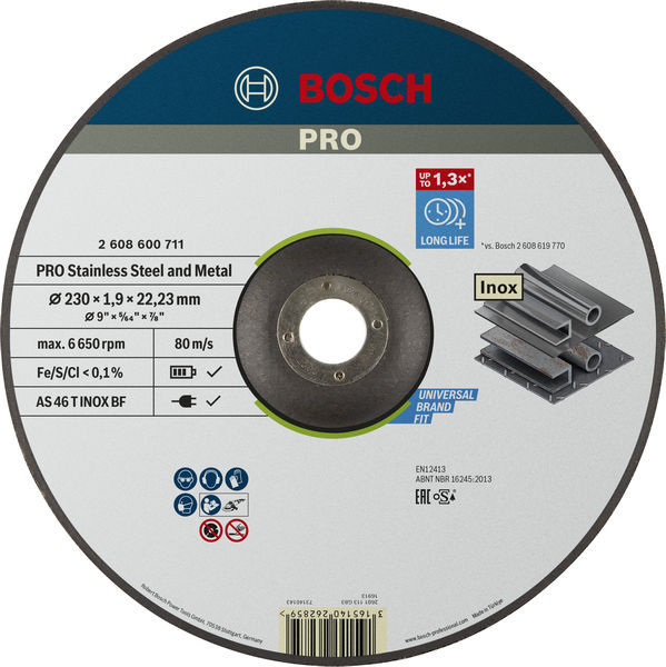 BOSCH PRO Stainless Steel and Metal Trennscheibe, 230 x 1.9 x 22.23 mm, gekröpft, oSa BOSCH PRO Stainless Steel and Metal Trennscheibe, 230 x 1.9 x 22.23 mm, gekröpft, oSa