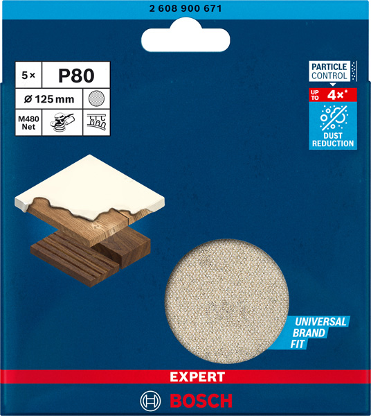 BOSCH EXPERT M480 Schleifnetz für Exzenterschleifer, 125 mm, K 80, 5 Stück BOSCH EXPERT M480 Schleifnetz für Exzenterschleifer, 125 mm, K 80, 5 Stück